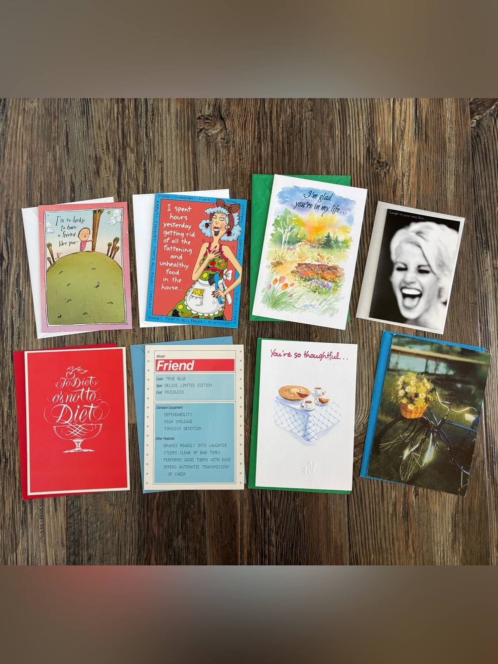 NOS Lot of 8 Greeting Cards w/Envelopes 90s Y2K Friendship Quirky Love Humor - Picture 1 of 13